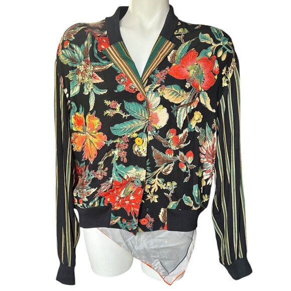 Carole Little Jackets & Blazers - Vintage Carole Little Womens Floral & Striped Button-Up Jacket Bomber Style